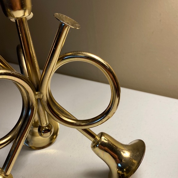 Brass Triple Horn Candlestick Holder - Picture 7 of 8